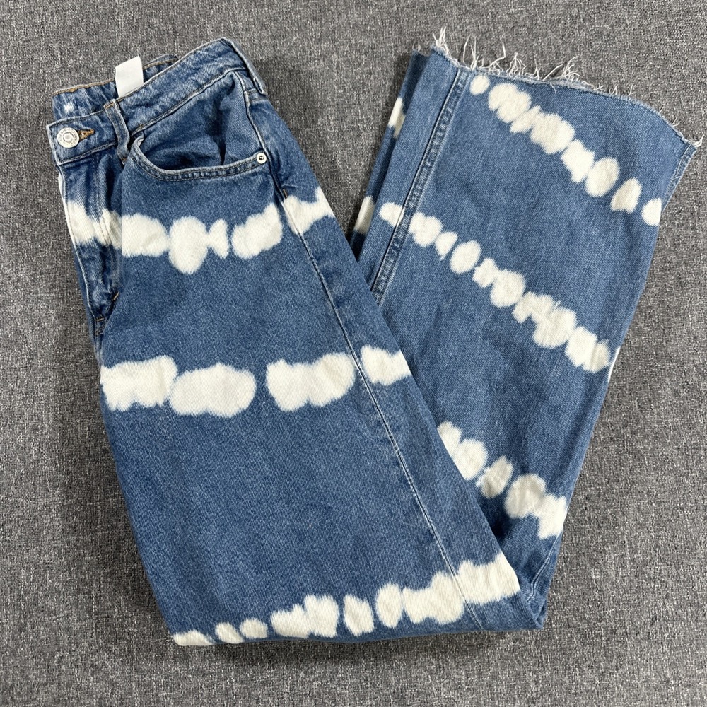 H&M Kids Wide Leg High Waist Tie Dye Jeans Girls Size 12-13Y US 16 Denim